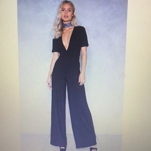 NWT NastyGal Black Deep Feelings Plunging Jumpsuit